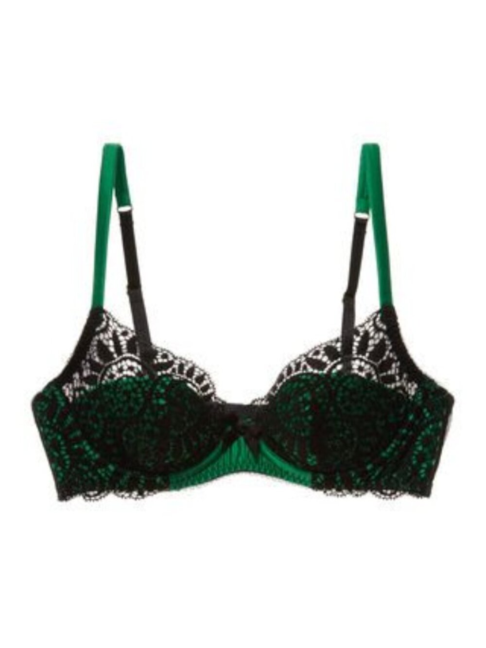 Agent Provocateur Brigit emerald satin and black lace underwire plunge bra 32B